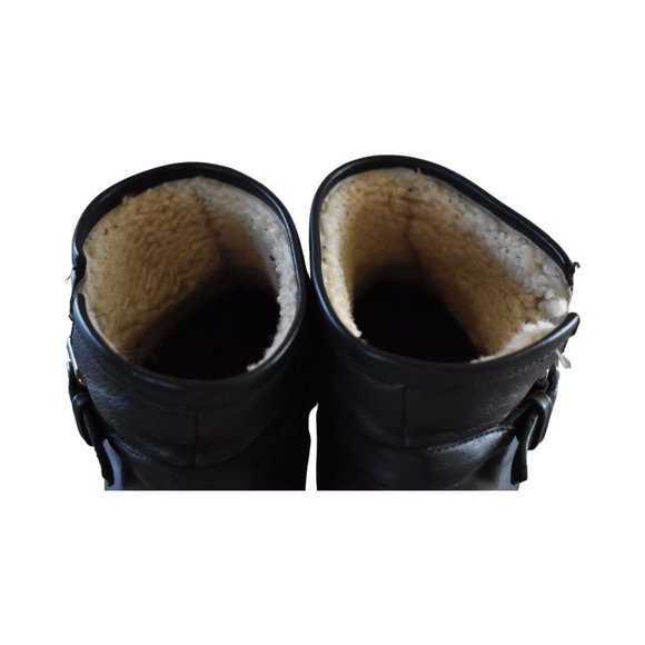 Fendi Shearling Lines Black Leather Moto Ankle Boots Boots / Booties w Lug Soles - Picture 7 of 12